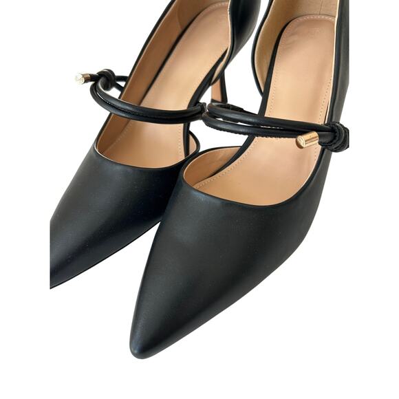 Women's Black Leather Knotted-Strap D'Orsay Kitten Heel Pumps Sz 10 - Picture 9 of 10